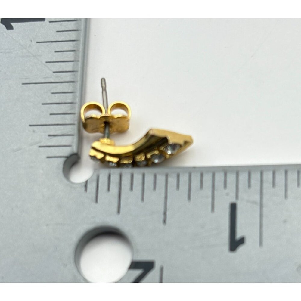 Gold Tone Rhinestone Stud Earrings With Curved Design Elegant Fashion Jewelry - Picture 3 of 6